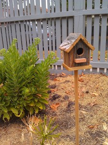 Wooden birdhouse.